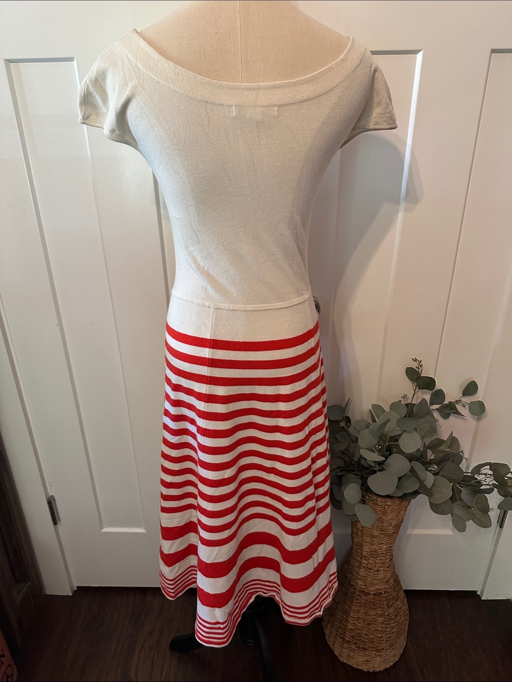 Boden Harriet Cream Orange Red Stripe A-Line Knit 6 cap sleeve scoop neck Dress - Picture 7 of 12